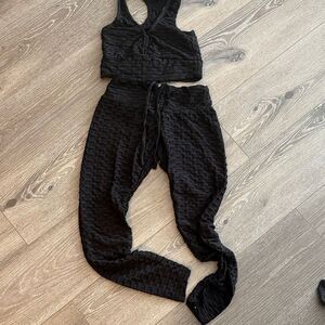 Black Textured Tank Top and Joggers Set